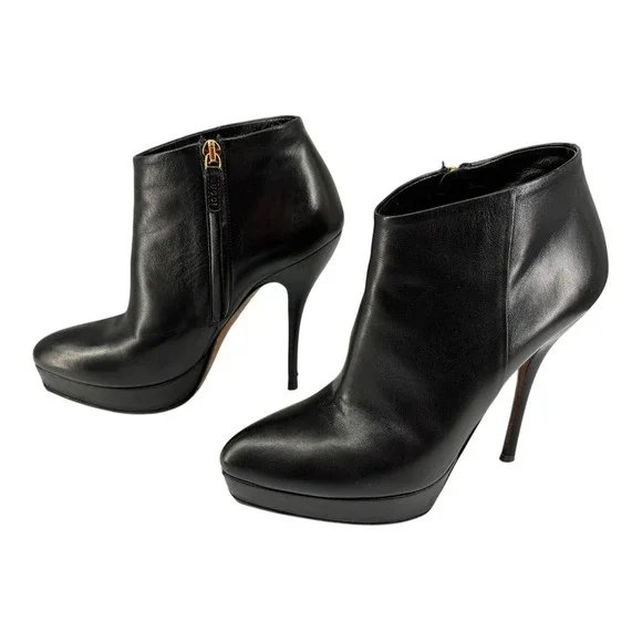 Black Nappa Platform Zip Bootie Stiletto Night Out Moto Gucci Steve EU36 - Picture 4 of 12